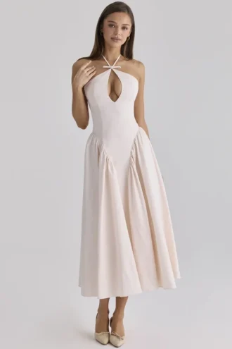 Lilli Blush Peek-a-Boo Keyhole Cotton Midi Dress