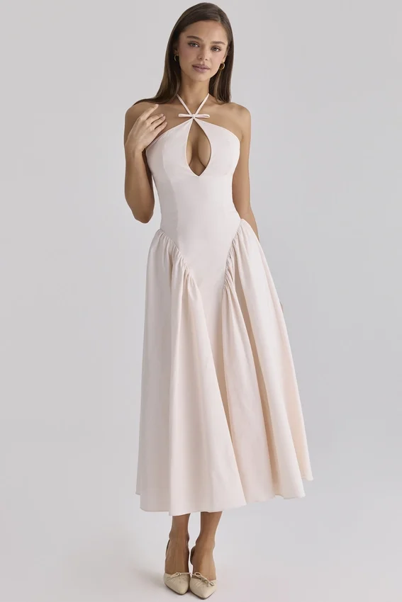 Lilli Blush Peek-a-Boo Keyhole Cotton Midi Dress Lilli Blush Peek-a-Boo Keyhole Cotton Midi Dress