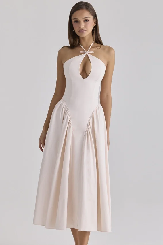 Lilli Blush Peek-a-Boo Keyhole Cotton Midi Dress Lilli Blush Peek-a-Boo Keyhole Cotton Midi Dress