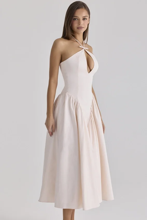 Lilli Blush Peek-a-Boo Keyhole Cotton Midi Dress Lilli Blush Peek-a-Boo Keyhole Cotton Midi Dress