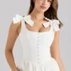 Lillia White Stretch Cotton Bow Midi Dress Lillia White Stretch Cotton Bow Midi Dress