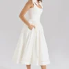 Lillia White Stretch Cotton Bow Midi Dress Lillia White Stretch Cotton Bow Midi Dress