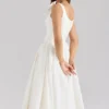 Lillia White Stretch Cotton Bow Midi Dress Lillia White Stretch Cotton Bow Midi Dress