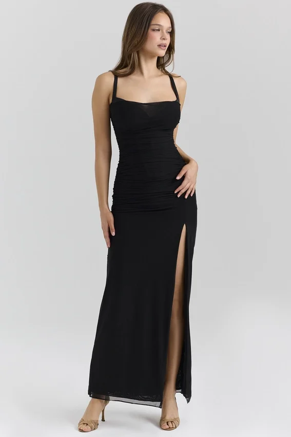 Lini Black Mesh Maxi Dress Lini Black Mesh Maxi Dress