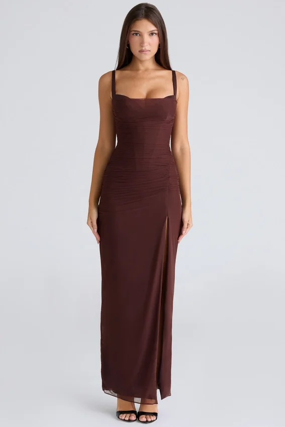 Lini Burgundy Stretch Mesh Maxi Dress Lini Burgundy Stretch Mesh Maxi Dress