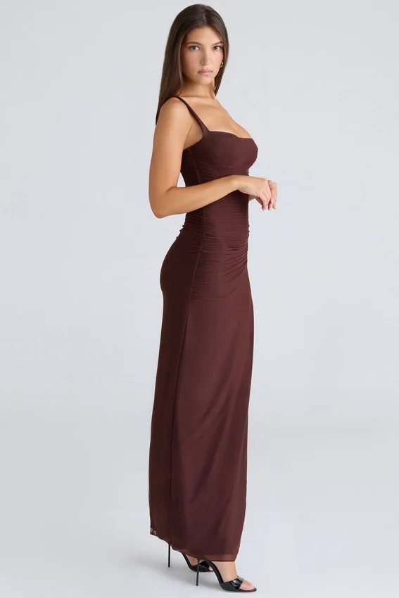 Lini Burgundy Stretch Mesh Maxi Dress Lini Burgundy Stretch Mesh Maxi Dress