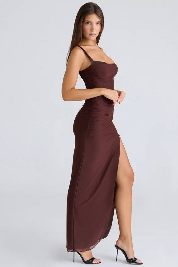 Lini Burgundy Stretch Mesh Maxi Dress Lini Burgundy Stretch Mesh Maxi Dress