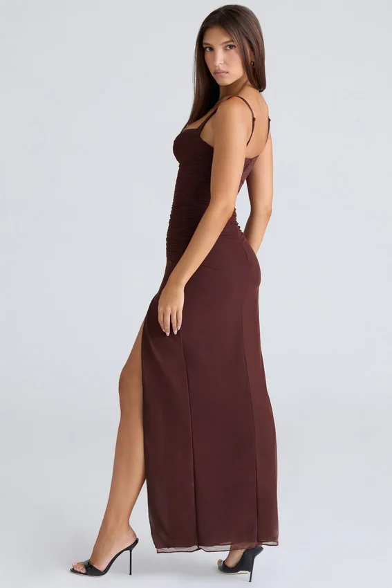 Lini Burgundy Stretch Mesh Maxi Dress Lini Burgundy Stretch Mesh Maxi Dress