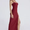 Lini Deep Red Stretch Mesh Corset Maxi Dress Lini Deep Red Stretch Mesh Corset Maxi Dress