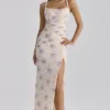 Lini Ivory Sweet Peony Print Stretch Mesh Maxi Dress Lini Ivory Sweet Peony Print Stretch Mesh Maxi Dress