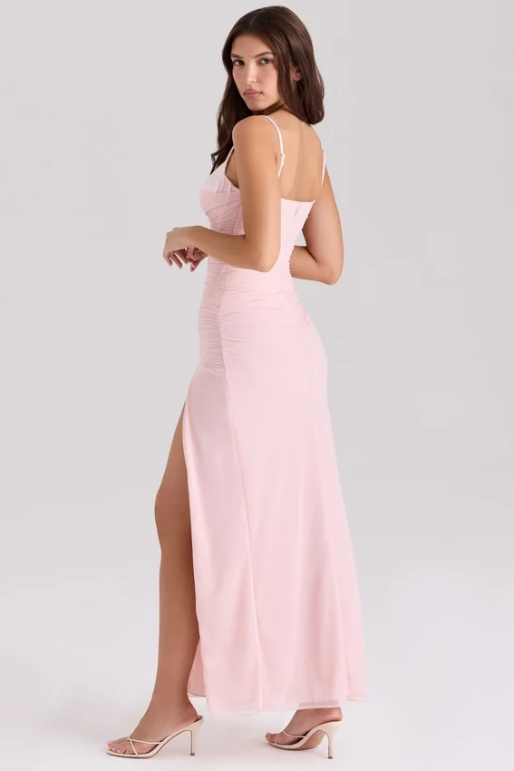Lini Soft Pink Mesh Maxi Dress Lini Soft Pink Mesh Maxi Dress