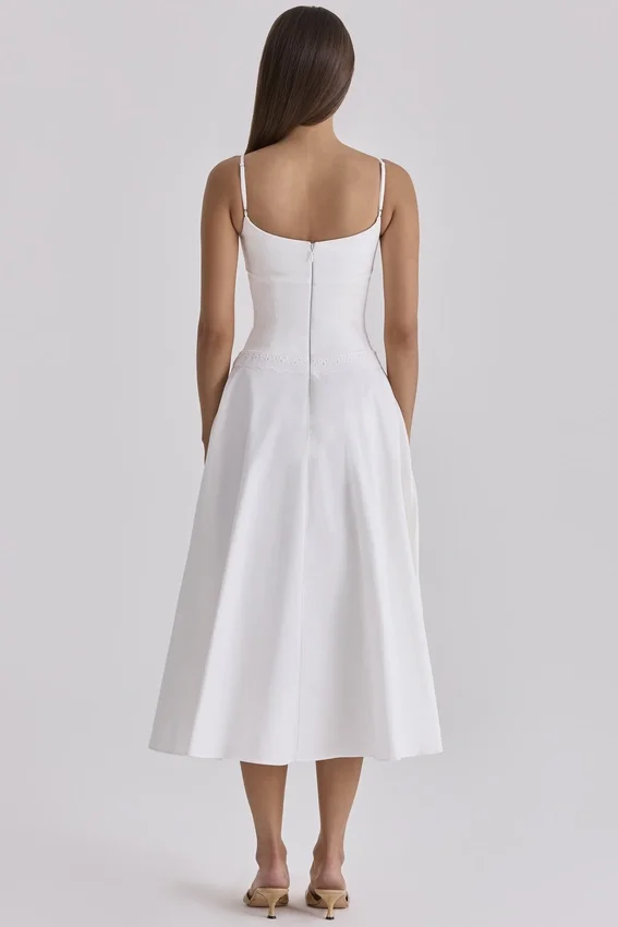 Liora White Cotton Broderie Anglaise Trim Midi Sundress Liora White Cotton Broderie Anglaise Trim Midi Sundress