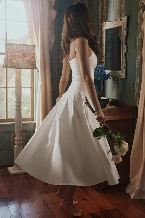 Liora White Cotton Broderie Anglaise Trim Midi Sundress Liora White Cotton Broderie Anglaise Trim Midi Sundress