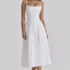 Liora White Cotton Broderie Anglaise Trim Midi Sundress Liora White Cotton Broderie Anglaise Trim Midi Sundress