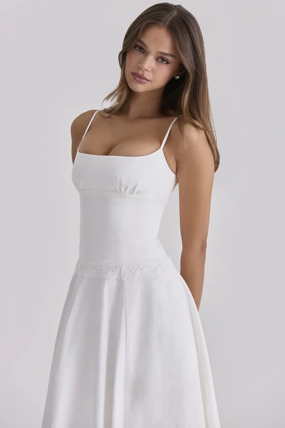 Liora White Cotton Broderie Anglaise Trim Midi Sundress Liora White Cotton Broderie Anglaise Trim Midi Sundress
