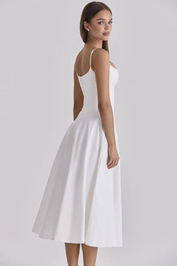 Liora White Cotton Broderie Anglaise Trim Midi Sundress Liora White Cotton Broderie Anglaise Trim Midi Sundress