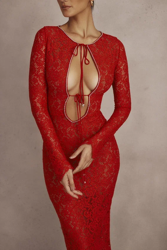Lisandra Red Lace Maxi Dress Lisandra Red Lace Maxi Dress