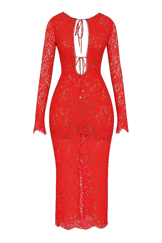 Lisandra Red Lace Maxi Dress Lisandra Red Lace Maxi Dress