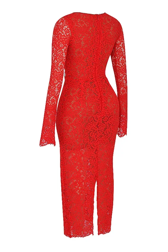Lisandra Red Lace Maxi Dress Lisandra Red Lace Maxi Dress