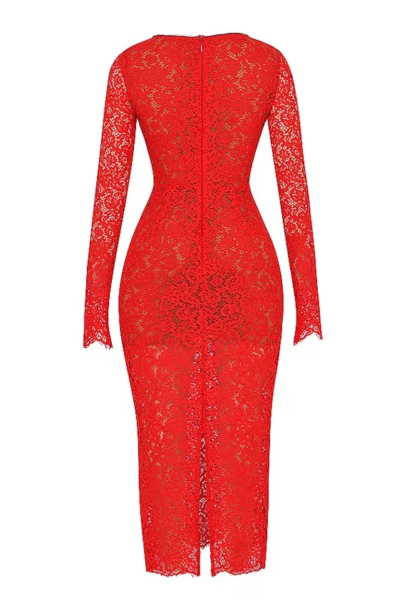 Lisandra Red Lace Maxi Dress Lisandra Red Lace Maxi Dress