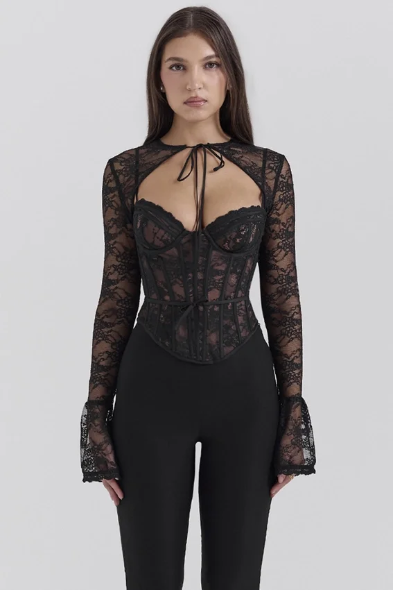 Lisette Black Lace Corset Top with Bolero Lisette Black Lace Corset Top with Bolero