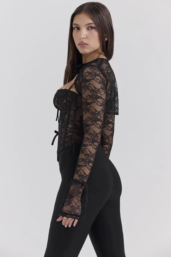 Lisette Black Lace Corset Top with Bolero Lisette Black Lace Corset Top with Bolero