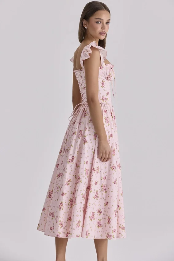 Livia Pink Vintage Rose Cotton Midi Sundress Livia Pink Vintage Rose Cotton Midi Sundress