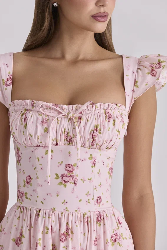 Livia Pink Vintage Rose Cotton Midi Sundress Livia Pink Vintage Rose Cotton Midi Sundress