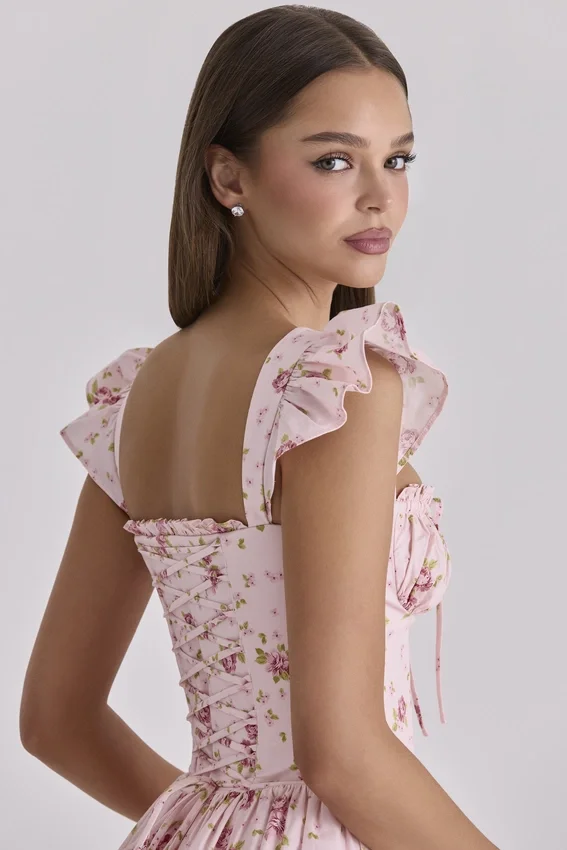 Livia Pink Vintage Rose Cotton Midi Sundress Livia Pink Vintage Rose Cotton Midi Sundress