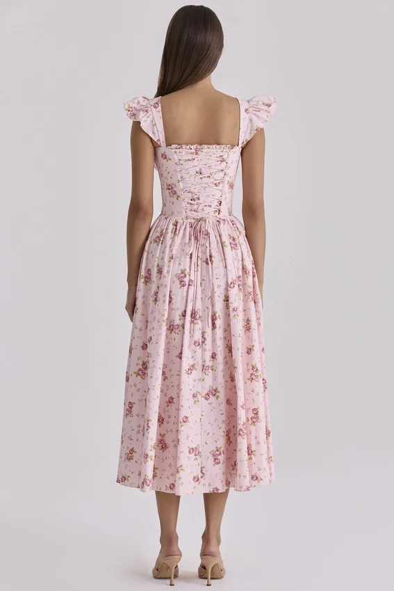Livia Pink Vintage Rose Cotton Midi Sundress Livia Pink Vintage Rose Cotton Midi Sundress