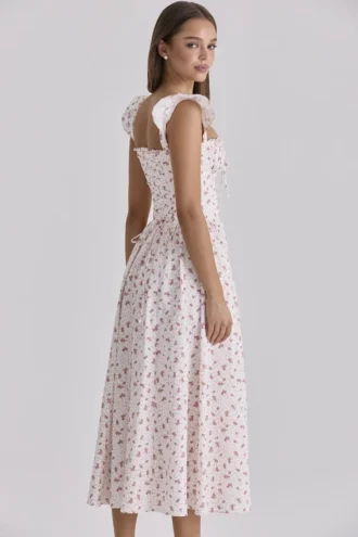 Livia White Rose Print Cotton Midi Sundress Livia White Rose Print Cotton Midi Sundress