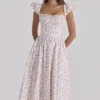 Livia White Rose Print Cotton Midi Sundress Livia White Rose Print Cotton Midi Sundress