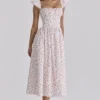 Livia White Rose Print Cotton Midi Sundress Livia White Rose Print Cotton Midi Sundress