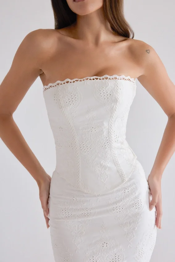 Livie White Cotton Broderie Strapless Corset Top Livie White Cotton Broderie Strapless Corset Top
