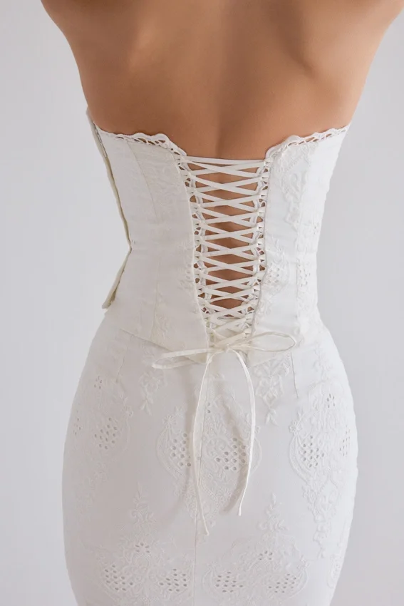 Livie White Cotton Broderie Strapless Corset Top Livie White Cotton Broderie Strapless Corset Top