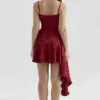Lola Wine Jacquard Satin Draped Mini Dress