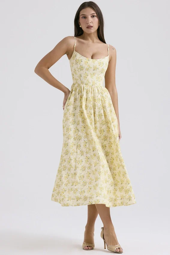 Lolita Buttercup Vintage Floral Print Cotton Corset Sundress Lolita Buttercup Vintage Floral Print Cotton Corset Sundress