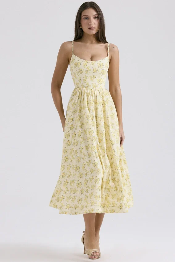 Lolita Buttercup Vintage Floral Print Cotton Corset Sundress Lolita Buttercup Vintage Floral Print Cotton Corset Sundress
