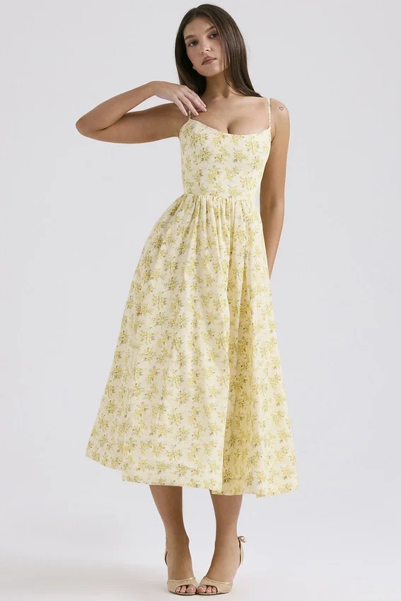 Lolita Buttercup Vintage Floral Print Cotton Corset Sundress Lolita Buttercup Vintage Floral Print Cotton Corset Sundress