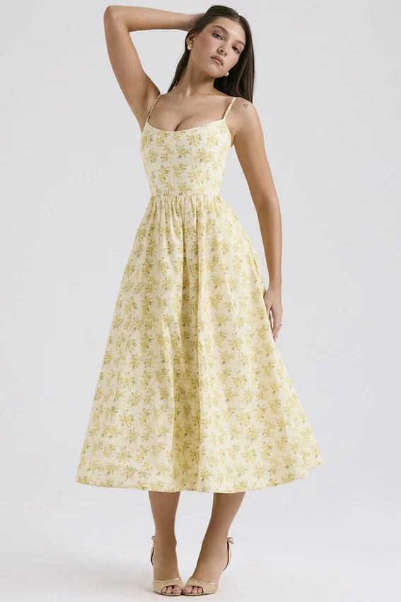 Lolita Buttercup Vintage Floral Print Cotton Corset Sundress Lolita Buttercup Vintage Floral Print Cotton Corset Sundress