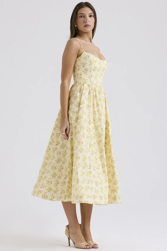 Lolita Buttercup Vintage Floral Print Cotton Corset Sundress Lolita Buttercup Vintage Floral Print Cotton Corset Sundress