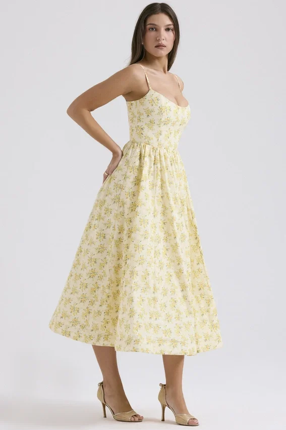 Lolita Buttercup Vintage Floral Print Cotton Corset Sundress Lolita Buttercup Vintage Floral Print Cotton Corset Sundress