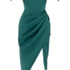 Loretta Emerald Green Satin Off Shoulder Dress Loretta Emerald Green Satin Off Shoulder Dress
