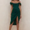 Loretta Emerald Green Satin Off Shoulder Dress Loretta Emerald Green Satin Off Shoulder Dress