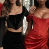 Loretta Red Satin Off Shoulder Dress Loretta Red Satin Off Shoulder Dress