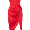 Loretta Red Satin Off Shoulder Dress Loretta Red Satin Off Shoulder Dress