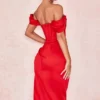 Loretta Red Satin Off Shoulder Dress Loretta Red Satin Off Shoulder Dress