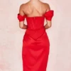 Loretta Red Satin Off Shoulder Dress Loretta Red Satin Off Shoulder Dress