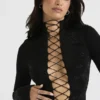Lori Black Crystallised Lace Up Top