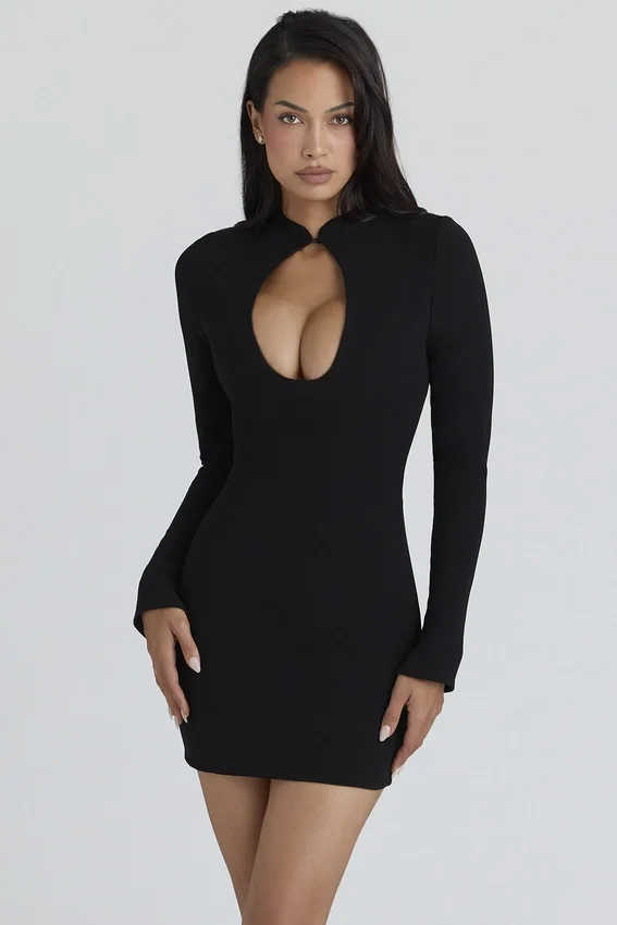 Lotus Black Crepe Keyhole Silhouette Mini Dress Lotus Black Crepe Keyhole Silhouette Mini Dress